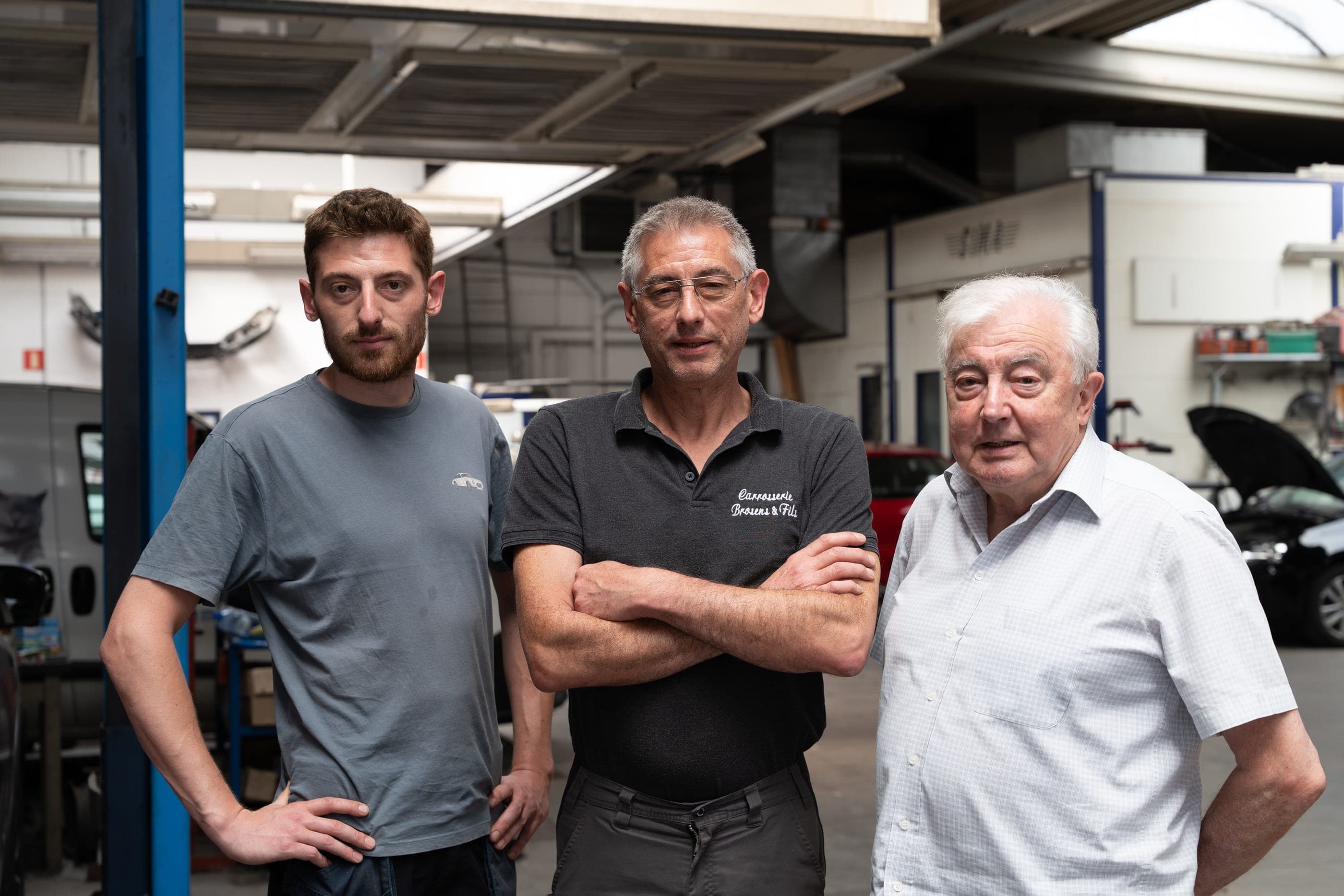 Anthony, Alain et Edwin Brosens, les trois générations de la famille, réunis dans l’atelier